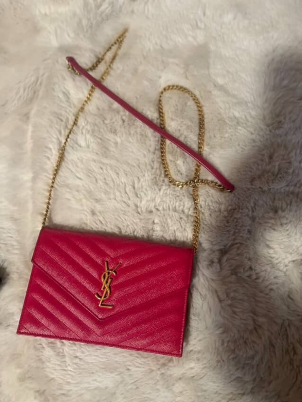 Saint Laurent Pink Quilted Chevron Chain Crossbody Bag